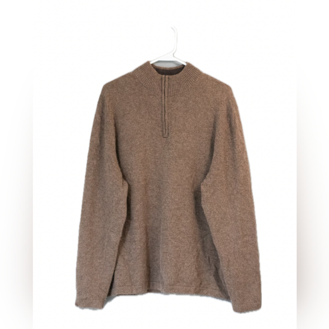 Brown Heathered Zip Up Sweater With Mock Neck